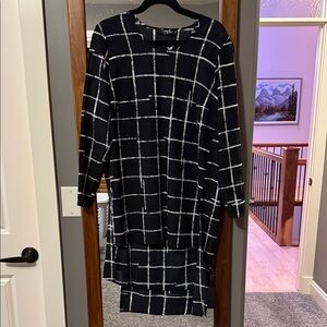 Sympli Black and White Checkered Long Sleeve Dress